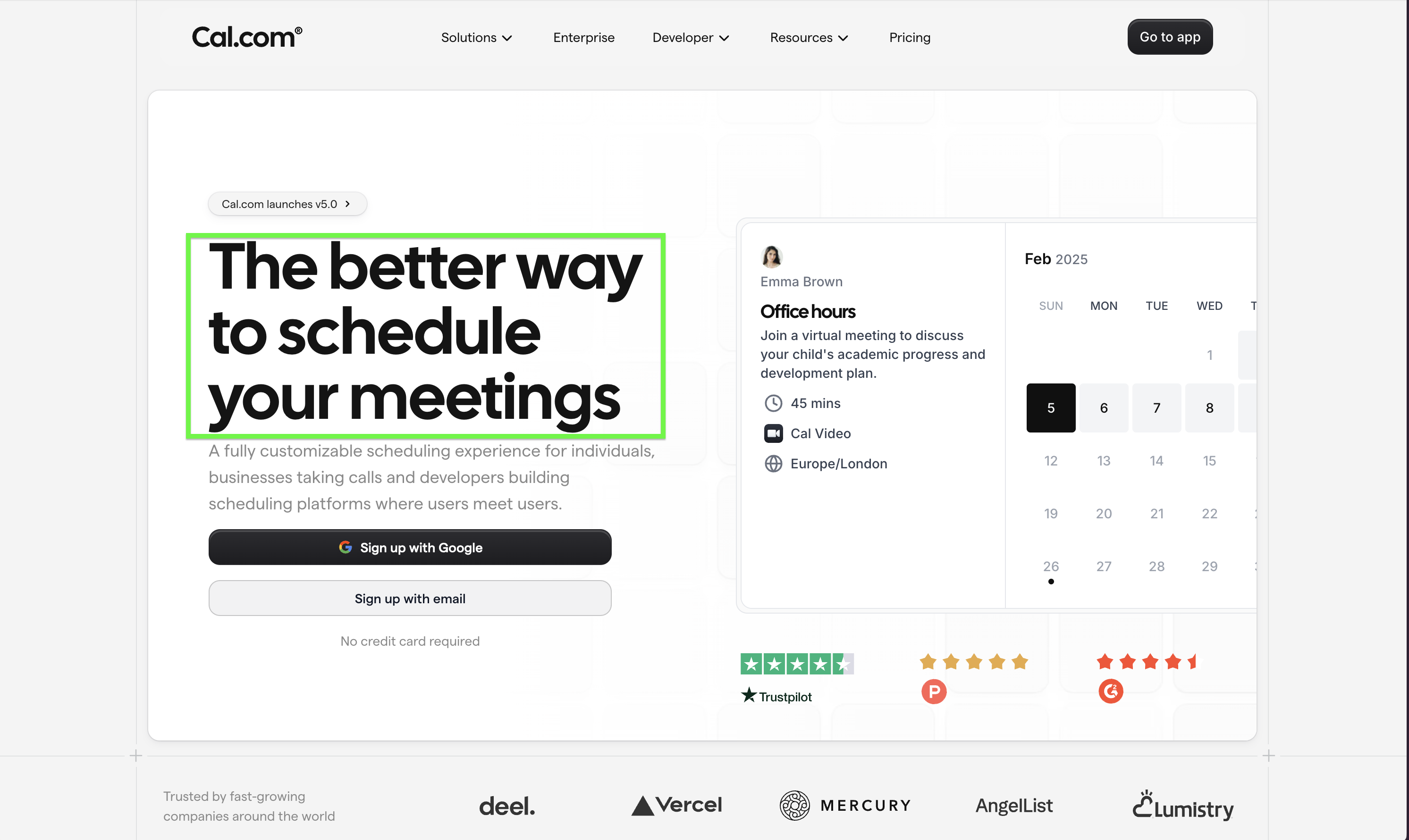 High-performing landing page headline example